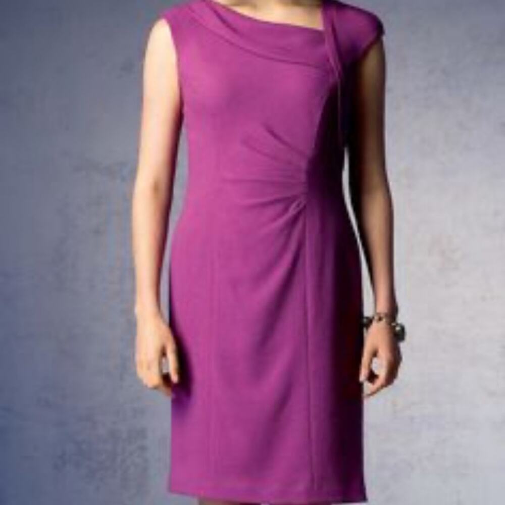 Kay Unger ruched‎ asymmetrical neck sheath dress
